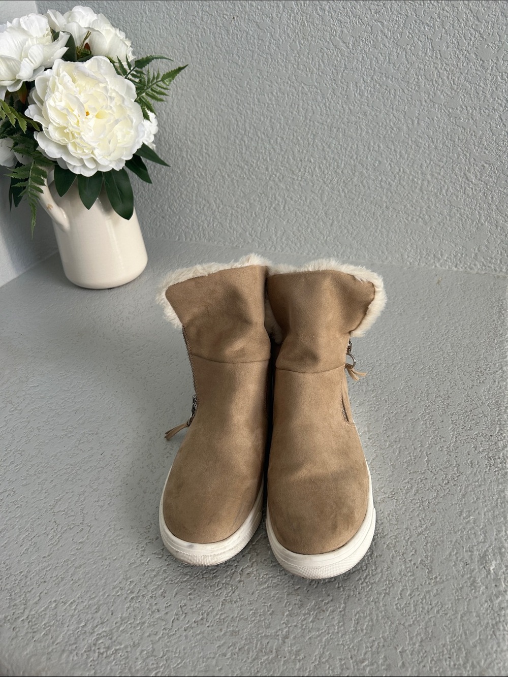 Madden Girl Tan Faux-Suede Shearling-Lined Winter Boots